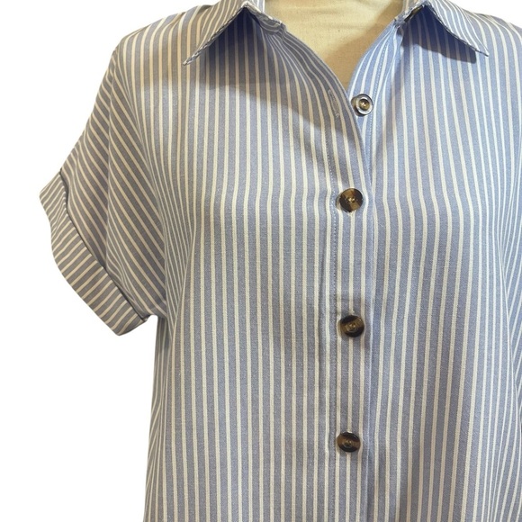 Striped shirt dress button front contrasting pockets collared blue white medium - Picture 5 of 10